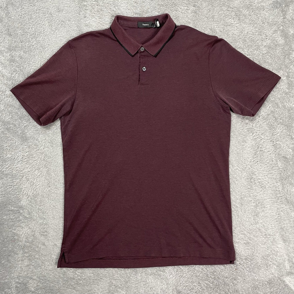 Theory Polo Shirt Mens L Red Standard Pique Pima Cotton Short Sleeve Knit